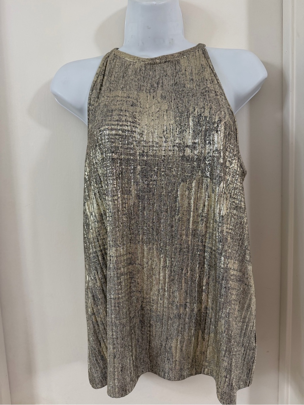 Moulinette Soeurs by Anthropologie Metallic Gold Pleated Halter Tank